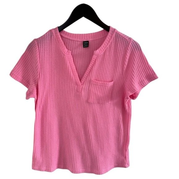 SHEIN Light Pink Ribbed V-Neck Short Sleeve T-Shirt | L - Picture 3 of 12
